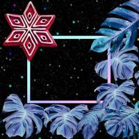 snowflake-shaped with colorful monstera leaves pattern on black background for christmas and new year concept photo