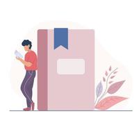 Man standing and reading a book. Vector and Illustration.