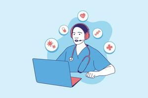 Illustrations of Beautiful female doctor online for telemedicine design concept vector