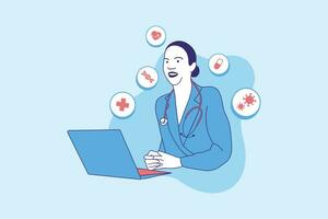 Illustrations of Beautiful female doctor online for telemedicine design concept vector