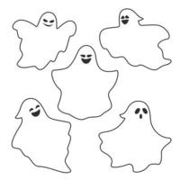 Set of halloween ghosts isolated line style. Creepy funny cutecharacter character . Party celebrate Halloween night holiday. Vector Illustration.
