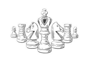piezas de ajedrez en estilo boceto. fondo web del club de ajedrez. ilustración vectorial dibujada a mano. vector