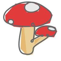 Single continuous line drawing of a red mushroom. Simple colored line drawing cartoon style design vector illustration for nature or plant icon and concept