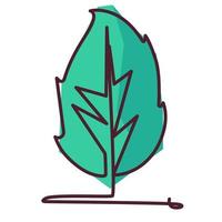 Green leaf continuous single stroke drawing. Simple flat colored drawing for natural and environmental concept. icon and symbol vector illustration simple design