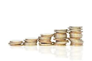 Coins stacks on white background photo