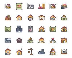 Model House Line Color Icons Vector Illustration , Building , Home , Residential House