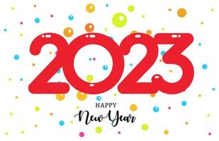 2023 numbers in cartoon style with color balloons. Happy New Year event poster, greeting card cover, 2023 calendar design, invitation to celebrate New Year and Christmas. Vector illustration.