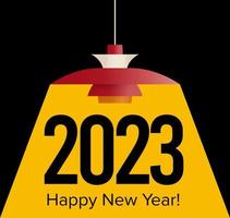 2023 numbers illuminated by yellow light of Swedish lamp. Happy New Year event poster, greeting card cover, 2023 calendar design, invitation to celebrate New Year and Christmas. Vector illustration.