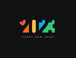 2023 colored numbers in negative space style on black backdrop. Happy New Year event poster, greeting card cover, 2023 calendar design, invitation to celebrate New Year. Vector illustration.