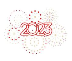 2023 numbers with fireworks in cartoon Chinese style. Happy New Year event poster, greeting card cover, 2023 calendar design, invitation to celebrate New Year and Christmas. Vector illustration.