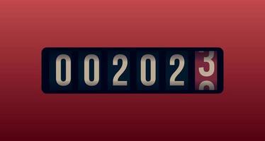 Countdown 2023 numbers in stopwatch, counter style. Happy New Year event poster, greeting card cover, 2023 calendar design, invitation to celebrate New Year and Christmas. Vector illustration.