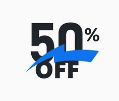 50 percent off discount banner, fifty percent sale label. Number with spark ribbon, advertising promo poster. Special offer sign, black Friday bonus price. Discount coupon, vector illustration.