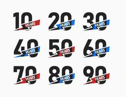 números de aniversario con conjunto de iconos de cinta de chispa, diseño gráfico de años de jubileo para felicitaciones y tarjetas de invitación, afiche de cumpleaños, pancarta, logotipo. ilustración vectorial vector