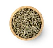Dry rosemary in wooden bowl isolated on white background ,include clipping path photo