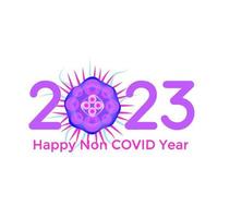 2023 numbers with bacteria covid virus. Happy New Year event poster, greeting card cover, 2023 calendar design, invitation to celebrate New Year and Christmas. Vector illustration.