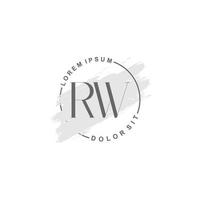 Initial RW minimalist logo with brush, Initial logo for signature, wedding, fashion. vector