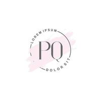 logotipo inicial pq minimalista con pincel, logotipo inicial para firma, boda, moda. vector