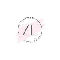 Initial ZE minimalist logo with brush, Initial logo for signature, wedding, fashion. vector