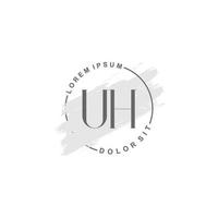 Initial UH minimalist logo with brush, Initial logo for signature, wedding, fashion. vector