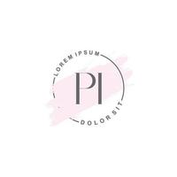 Initial PI minimalist logo with brush, Initial logo for signature, wedding, fashion. vector