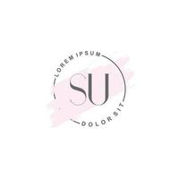 Initial SU minimalist logo with brush, Initial logo for signature, wedding, fashion. vector