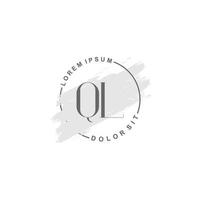 Initial QL minimalist logo with brush, Initial logo for signature, wedding, fashion. vector