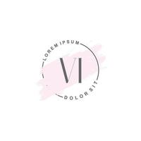 Initial VI minimalist logo with brush, Initial logo for signature, wedding, fashion. vector