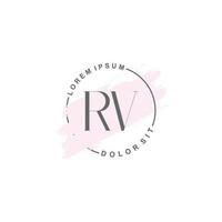 Initial RV minimalist logo with brush, Initial logo for signature, wedding, fashion. vector