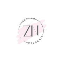 Initial ZN minimalist logo with brush, Initial logo for signature, wedding, fashion. vector