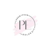 Initial PE minimalist logo with brush, Initial logo for signature, wedding, fashion. vector