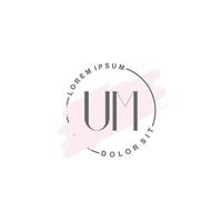 Initial UM minimalist logo with brush, Initial logo for signature, wedding, fashion. vector