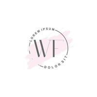 logotipo minimalista wf inicial con pincel, logotipo inicial para firma, boda, moda. vector