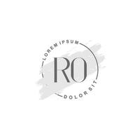 Initial RO minimalist logo with brush, Initial logo for signature, wedding, fashion. vector