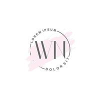 Initial WN minimalist logo with brush, Initial logo for signature, wedding, fashion. vector