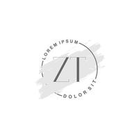 logotipo inicial minimalista zt con pincel, logotipo inicial para firma, boda, moda. vector