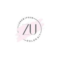 Initial ZU minimalist logo with brush, Initial logo for signature, wedding, fashion. vector