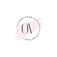 Initial OV minimalist logo with brush, Initial logo for signature, wedding, fashion. vector