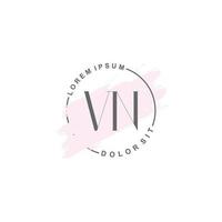 Initial VN minimalist logo with brush, Initial logo for signature, wedding, fashion. vector