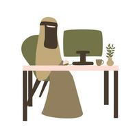 Muslimah study and work on laptop vector