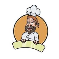 Cartoon Mascot of Bearded Boy With Chef Costume. Good for food business and culinary. vector
