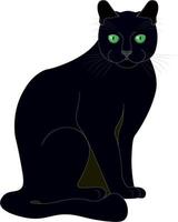 Black cat with green eyes vector illustration