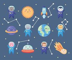 twelve space animals icons vector