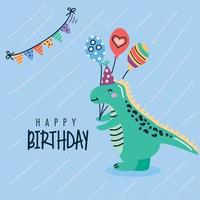 dinosaurio en fiesta de cumpleaños vector