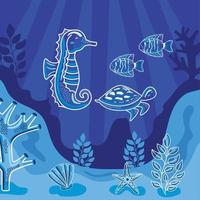 sea life in blue undersea vector