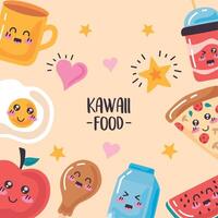 kawaii food lettering frame vector