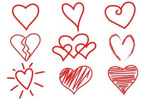 Set icon heart hand drawn style with white background. There are different shapes. Suitable for use in artwork as a vector illustration.