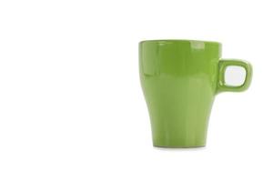 Green mug, ceramic glass with copy space and clipping path on white background photo