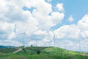 Wind turbine with blue sky and cloudy background photo