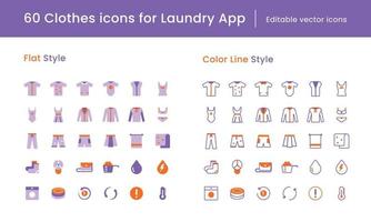 60 íconos de ropa para aplicaciones de lavandería. vector