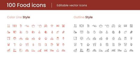 100 Food icons set vector